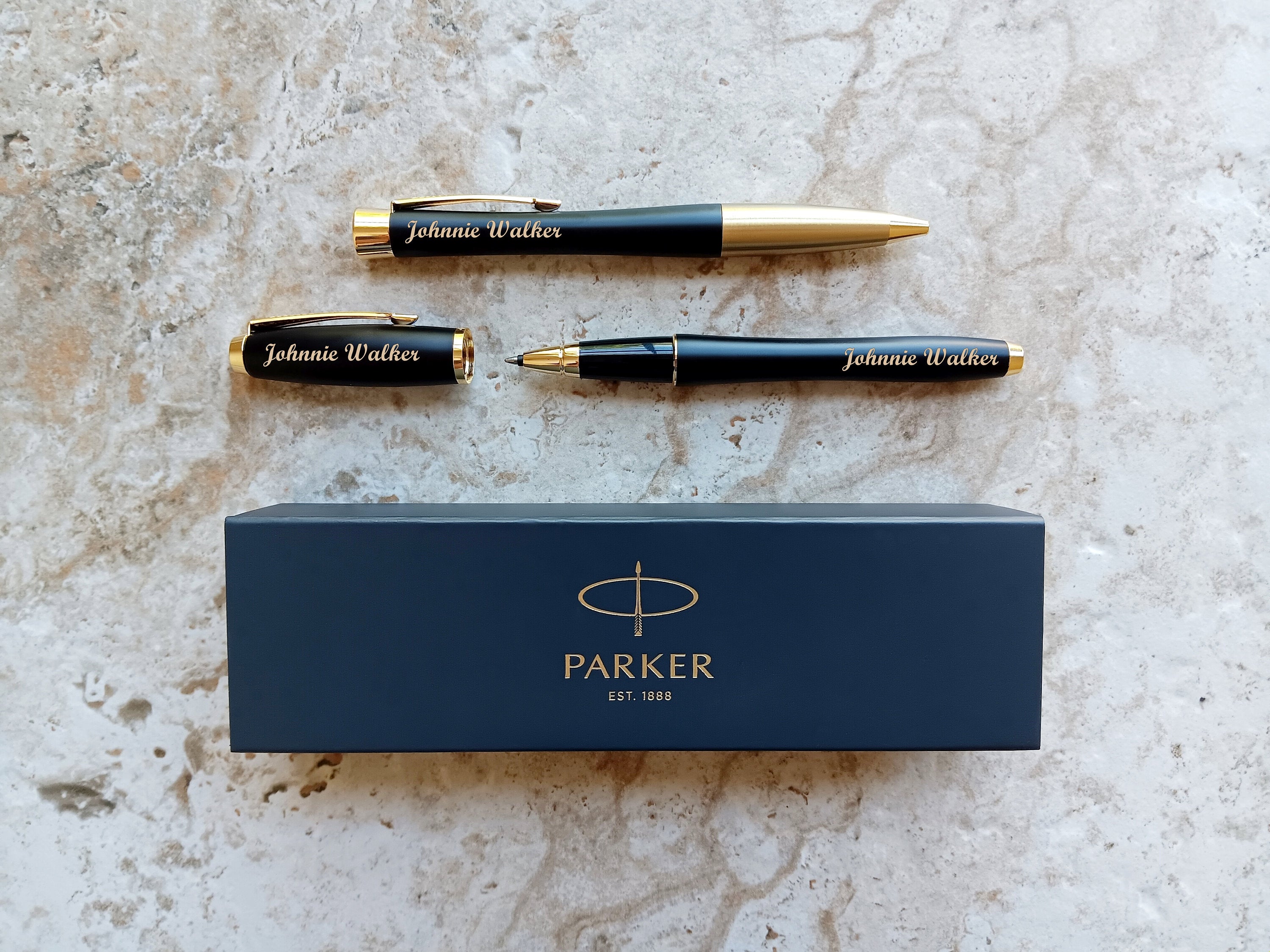Custom Personalized Engraved Muted Black with Gold Trim Finish Luxury Urban Ballpoint Rollerball Parker Pens Box Great Gift for Any Occasion